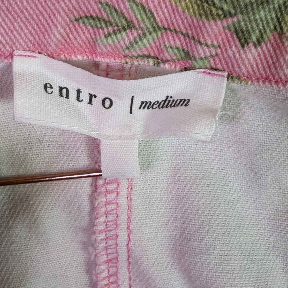 Entro Pink Denim Floral Rose Mini Shirt Dress Women's M Cottagecore Romantic - Picture 12 of 15